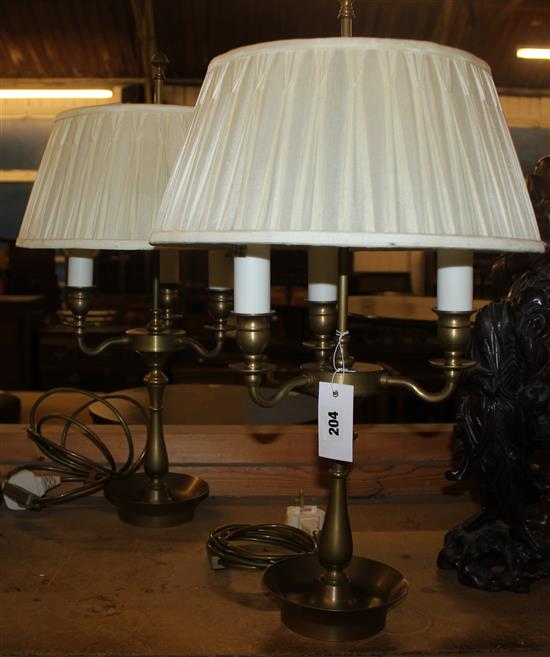 Pair brass 3 branch table lamps